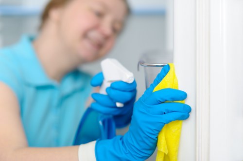 After builders cleaning of a renovated room with dust removal